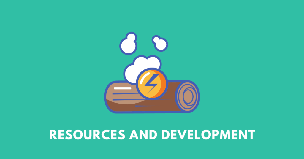 a log and energy symbol, illustrating the chapter Resources and Development