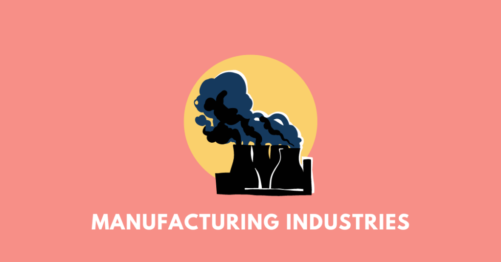chimneys releasing smokes, illustrating the chapter Manufacturing Industries