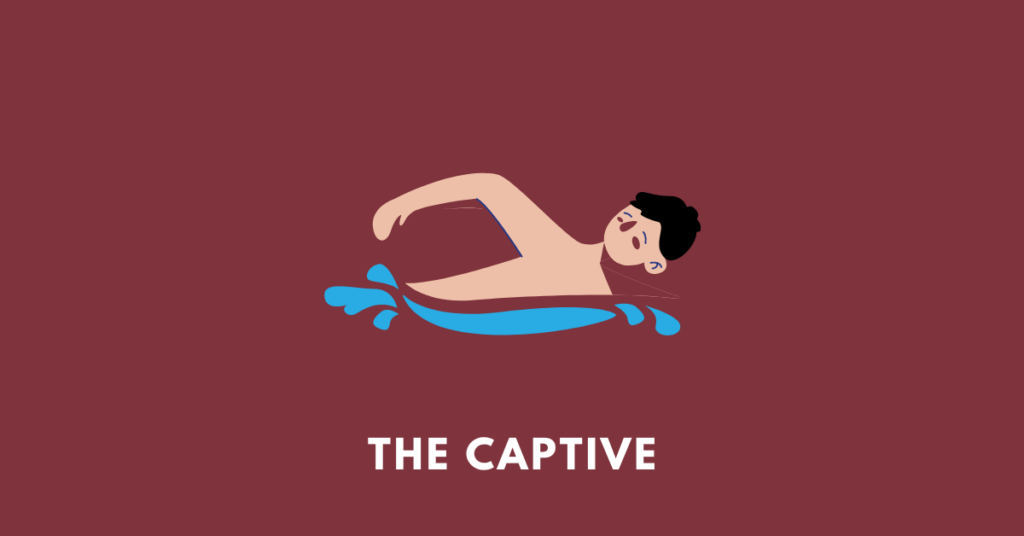 a man swimming, illustrating the story the captive