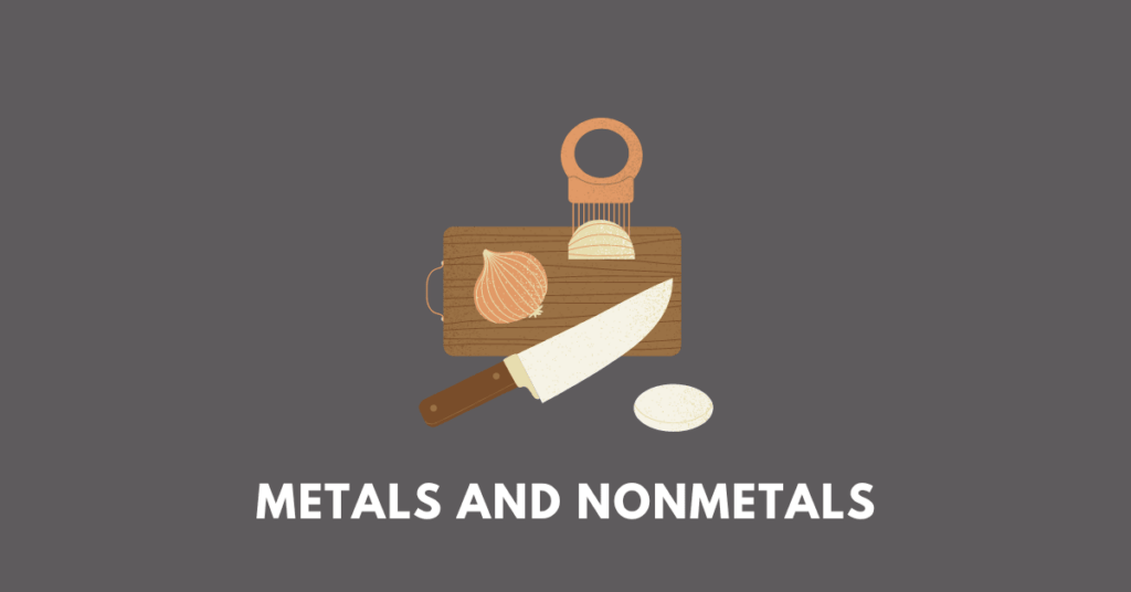 kitchen utensils and vegetables illustrating the chapter metals and nonmetals