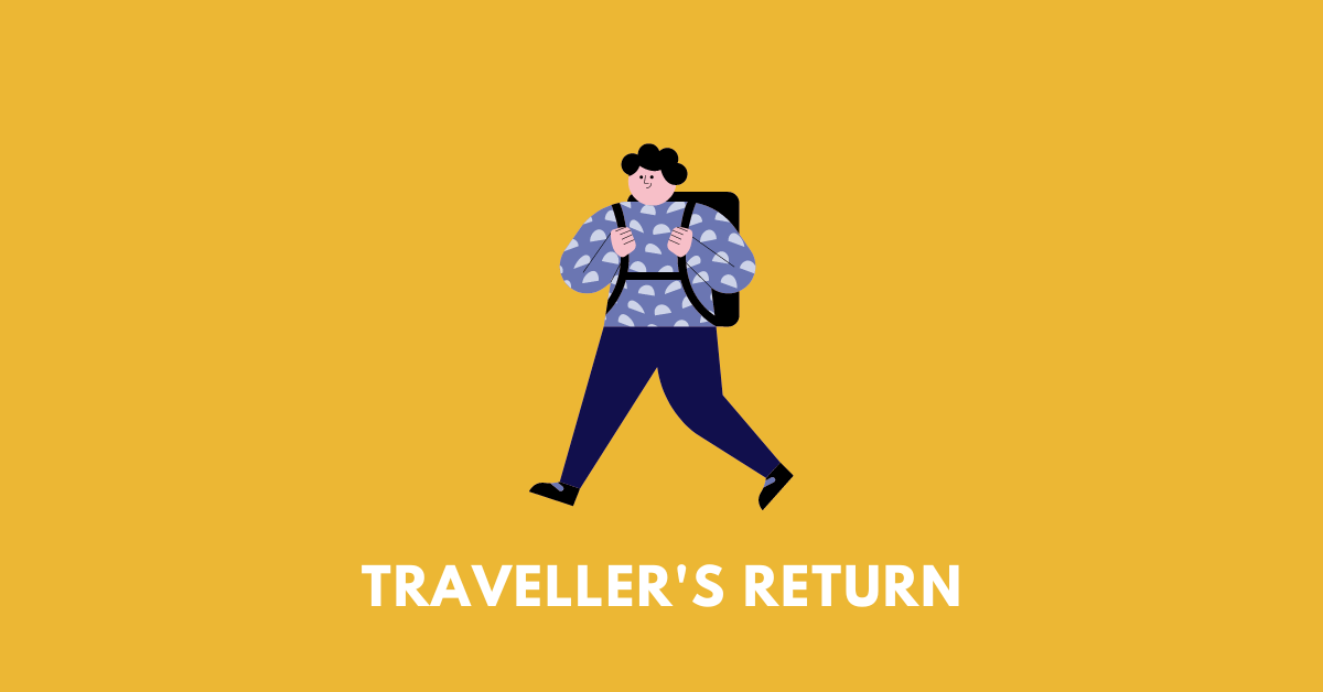 a man with a bag going somewhere, illustrating the poem "traveller's return" by Robert Southey