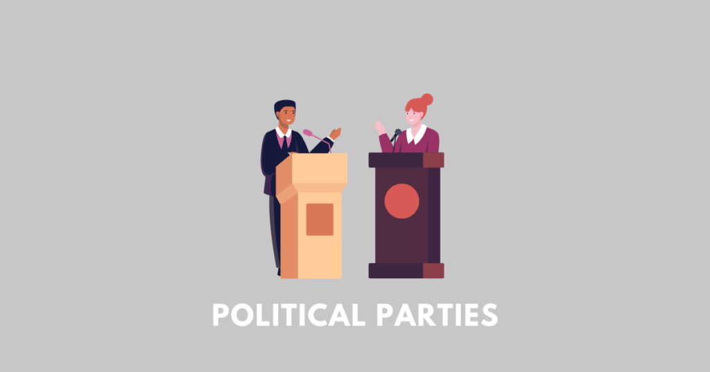 two politicians debating, illustrating the chapter "political parties"